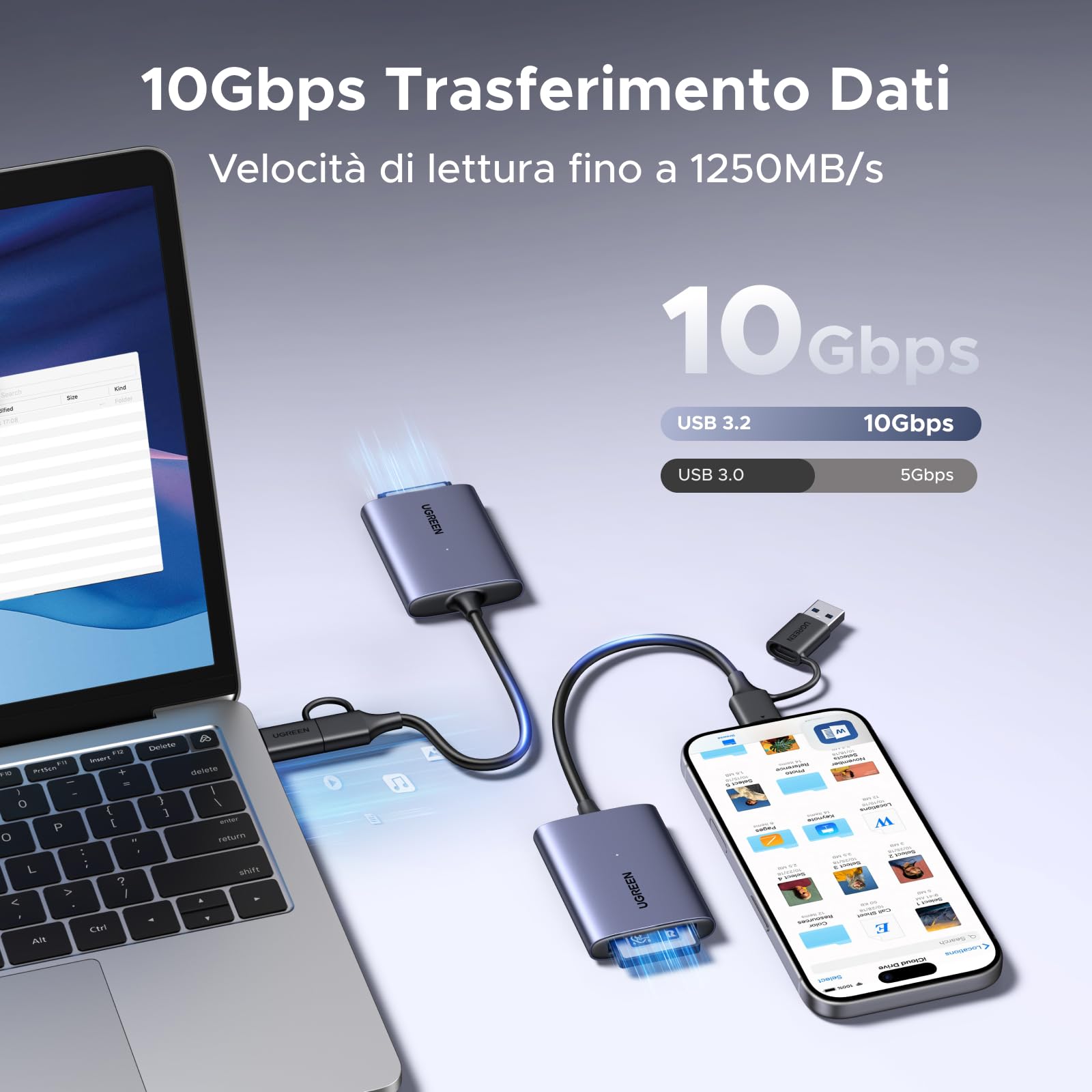 ugreen-lettore-di-schede-cfexpress-type-b-2-in-1-usb-c-usb-a-3-2-gen-2-10gbps-le image 3