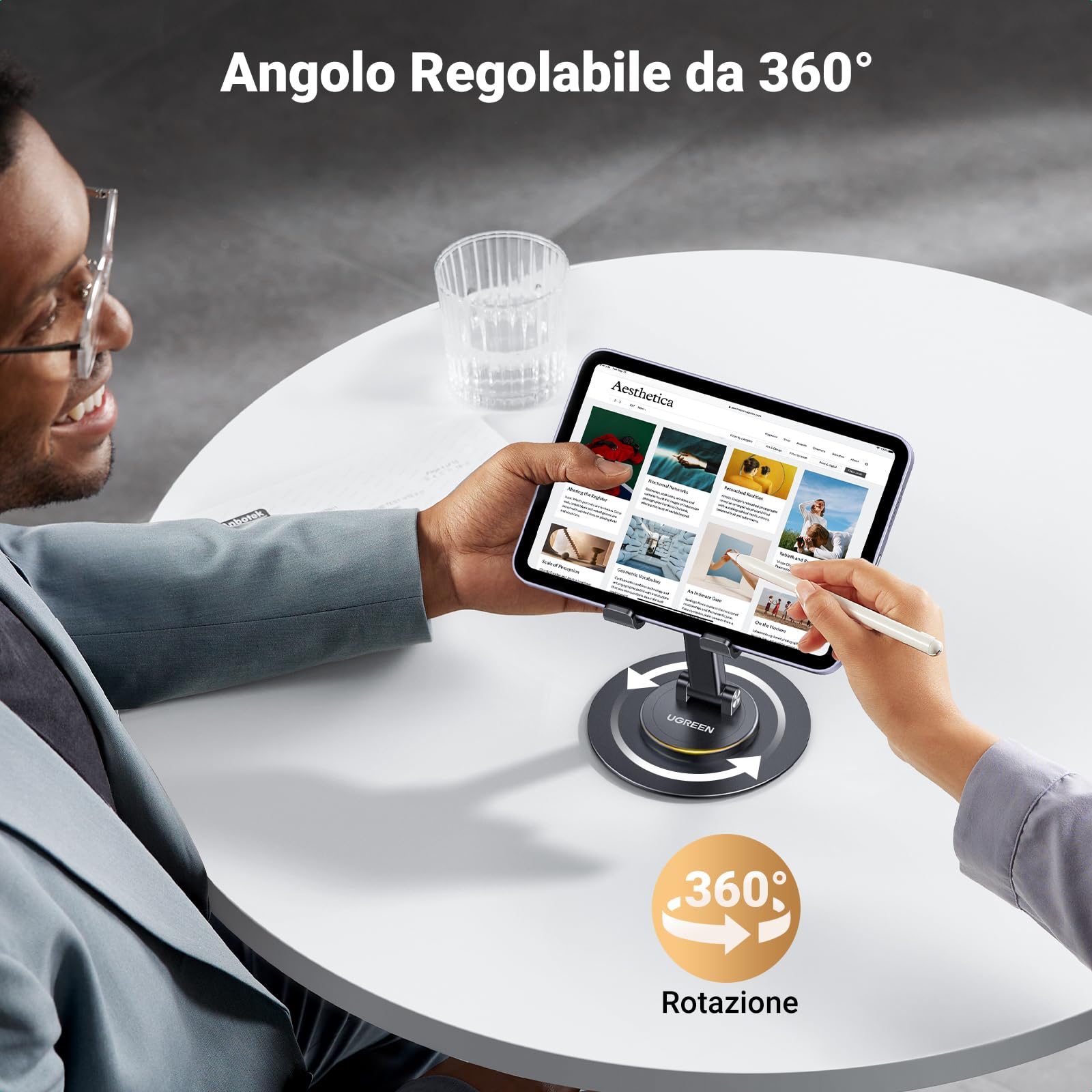 ugreen-supporto-cellulare-e-tablet-regolabile-da-tavolo-base-girevole-360-allumi image 2