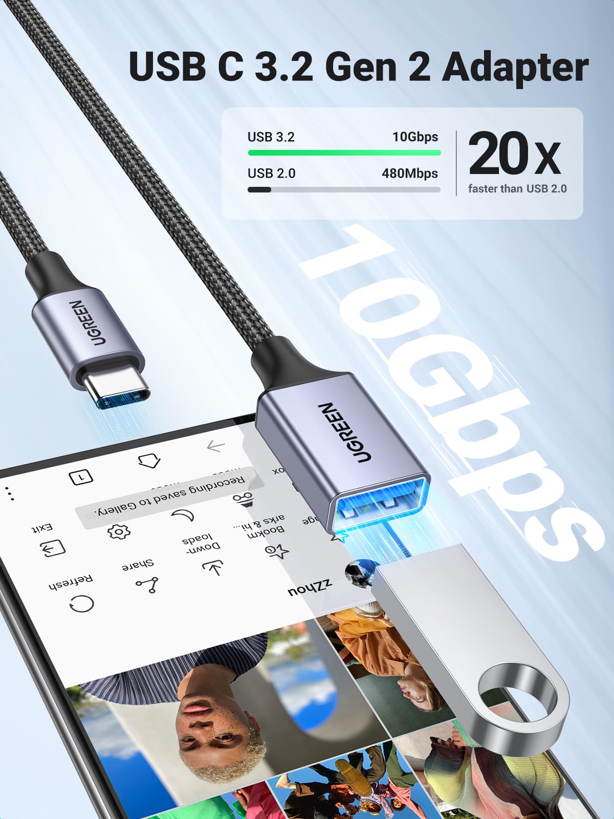 ugreen-adattatore-otg-usb-c-a-usb-3-0-femmina-cavo-5gbps-nylon-grigio image 3