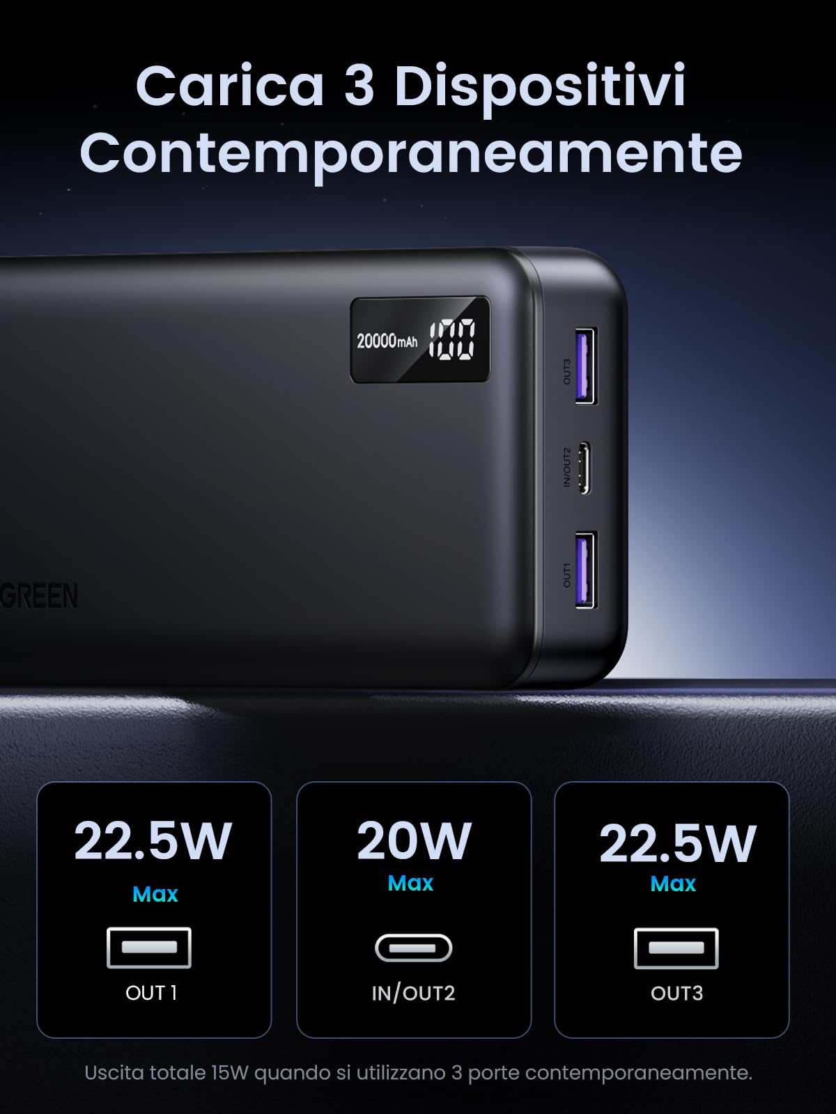 ugreen-zapix-power-bank-20000mah-22-5w-con-usb-c-pd-20w-e-3-porte image 4